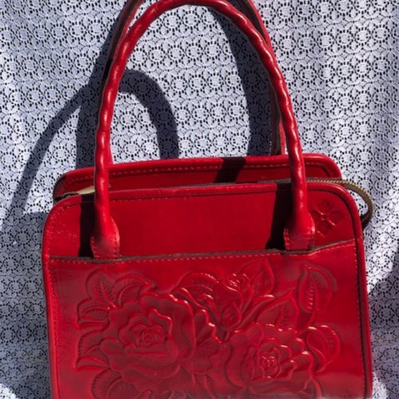 TWO PATRICIA NASH ROSE TOOLED LEATHER SATCHEL HANDBAGS AND ACCESSORIES - Picture 4 of 5